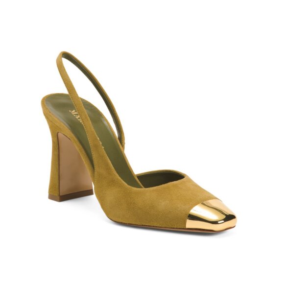 MARIA LUCA Khaki Made In Italy Suede Slingback Heels With Cap Toe - Picture 1 of 2